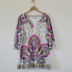Soft Surroundings Beaded Mandala 3/4 Sleeve Knit Tunic Size 2XL